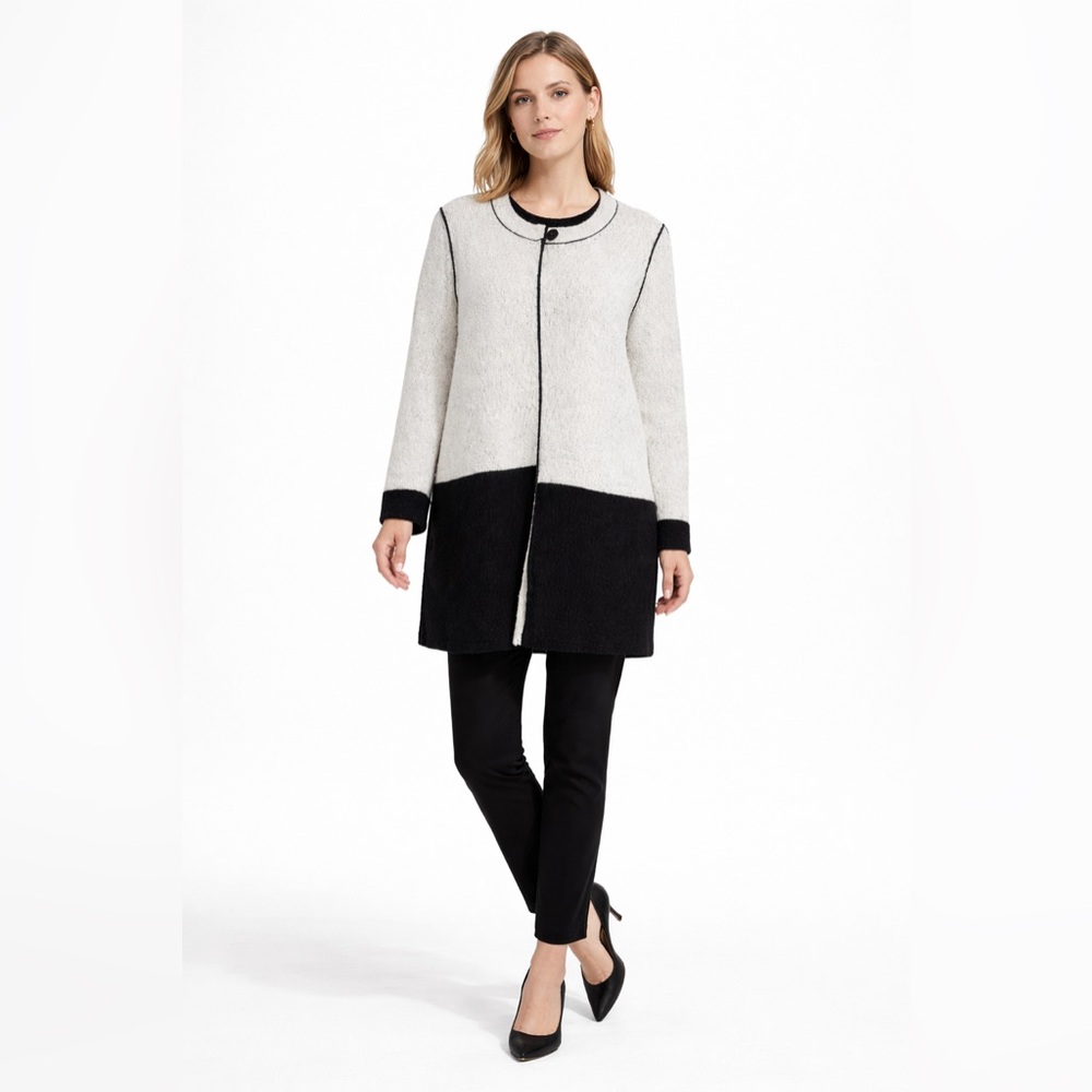 NIC+ZOE 1X Plus Extended Size Knit Jacket Coatigan Colorblock Black Grey  Chic